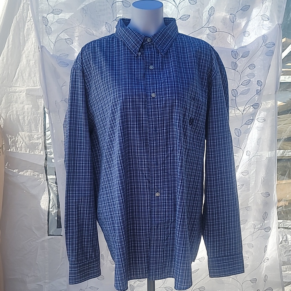 CHAPS MENS BUTTON UP SHIRT XXL PLAID BLUE like new